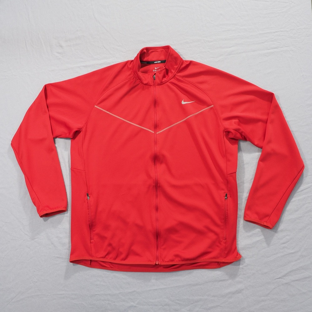 Nike Dri Fit Jacket Mens XXL Red Full Zip Thumbholes Lightweight Track Running